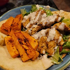 Somehow I ran out of curry spice so I used garam masala on the chicken instead. I used a mixed leafy lettuce instead of romaine. The salad was the best part and so much fun to make. The picture doesn't do it justice. It was so delicious!