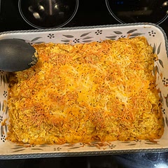 I used blue Nachos, half a packet of taco seasoning, and I cooked chicken thighs pieces instead of rotisserie.