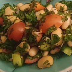 A warning, this is a massive amount of salad.
I used cherry tomatoes, it went well.
I'm going to try and find some kind of fruit to put in it. It needs some sweetness.