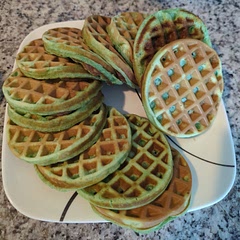 They're delicious, not too sweet and cook well in an iron. It yielded about 20 for a small 5" waffle iron. We dyed them green for St. Patrick's Day. My 2 year old loved them! Saving the rest in the freezer for easy breakfasts. 