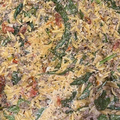 I added a LB of hamburger for protein.  She lists a bunch of protein additions in the notes after the recipe.  I was afraid it would be lemony but it’s just a hint at the end.  Pretty good one