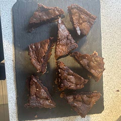love this recipe made perfectly gooey brownies that the family loved i cut into 8 pieces and they were perfect sized