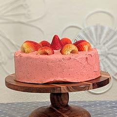 It was very good, I found her other recipe for buttercream frosting and that was probably all the strawberry flavor the cake needed, it was so sweet. 