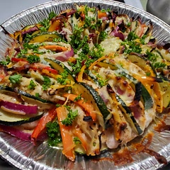 The dish was very tasty I served it with smothered potatoes. I seasoned the chicken with seasoned salt, black pepper and Italian herb mix. I also seasoned the vegetables. I use an Italian cheese mix from a local grocer instead of just mozzarella.