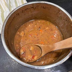 Very good! I used several cups of chopped ham because my ham bone wouldn’t fit. Instead of tomato sauce I used 8 oz of fire roasted diced tomatoes.