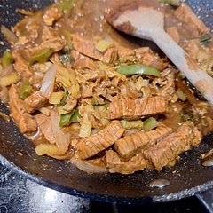 I added chilli, oyster sauce, and more garlic.
It's very boring and bland otherwise.  Adding red pepper not green as stated would have improved appearance. 