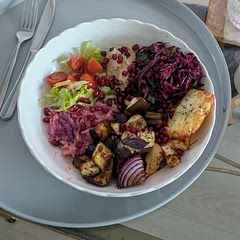 Omgosh so FRESH and full of different flavours and colours! I would have paid for that in a restaurant and it's vegetarian to boot. 

Don't skip the mint, it makes the dish. I added fresh pomegranate seeds and cucumber to my plate

