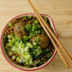 I made two soy sauce eggs and topped with two large green onions. 