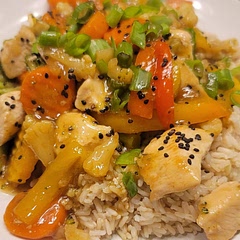 This was really good! I changed the recipe alot though. I left out the flour and cornstarch in the chicken...the sauce thickened nicely and I didn't feel like it needed any extra coating. I also added carrots and three bell peppers! Served over brown rice! 