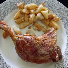 I'm cheating shamelessly, and just roasted a duck leg. But it was delicious, and the "turnips" (celeriac, because I couldn't find turnips) weren't half bad either! 