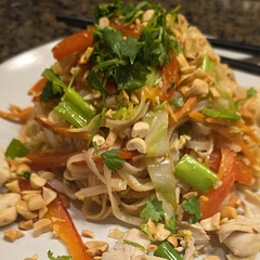 So delicious! I added shredded cabbage and double the peppers for more color. Definitely, at LEAST double the sauce and MAKE SURE to cold rinse those noodles and immediately toss in oil. I used sesame. I also grated the garlic into the sauce, and it was lovely. Go heavy in that Cilantro, friends, and a squeeze if lime! 
