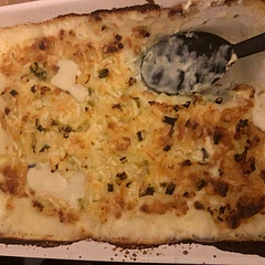 A tasty meal to make for cheap and food to feed - lots for leftovers and the freezer. 
  I don’t like prawns or salmon, only real bland fish for me: I got  a packet of frozen fish fillets for only £2.49 for 525g and used all that. 
I added carrots to my pie mix too. 
Pan was 37 x 25cm and 8 deep.