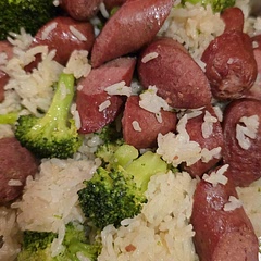 Easy to make, makes use of extra sausage, broccoli and rice. It ain't gonna win any awards, but it's quick and tasty! 