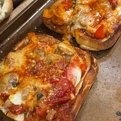 Made with Italian pork sausage;

Toasted rolls under broiler first then added sausage mixture. Added provolone cheese on top and broiled again to melt.