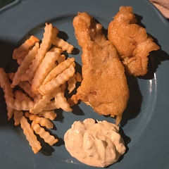 I used bass and crappie the hubby caught.  I did add a little salt to the batter.  It was delicious!