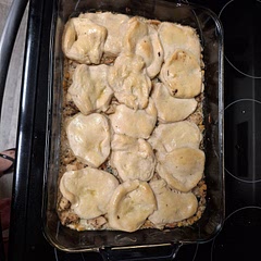 This was so good, although I should've used a smaller pan so there'd be more filling under each biscuit. I used different vegetables than in the recipe, but honestly it's very versatile! I'll definitely be making this again. 