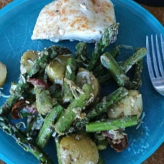 I followed the directions as written except I cooked the asparagus with the fish that I paired it with (same cook time and temperature) and used a jar of pesto that I had on hand. 10/10