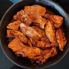 I used chicken breast- half in skillet half on baking pan.