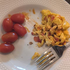 Changed a lot of things, didn't have certain ingredients so I just had eggs, tomato, garlic, and onion. Made scrambled eggs out of it and still added all the red pepper and seasoned it well. Even had some hot sauce on top. Delicious.