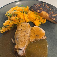 I just did a review on those mashed sweet potatoes! I served these with this instant pot pork tenderloin! I literally only put it under pressure for two minutes, so there is no dryness whatsoever. Let this puppy naturally release for 15 minutes and you have a beautiful pork tenderloin with awesome gravy! Had grilled a whole pineapple, and some pineapple in my coleslaw from a previous dinner and had this one on the side tonight!This is a good recipe for a single person and a whole family or just for two! I’m keeping this one on my rotation.