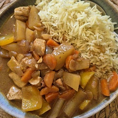 Added some vegetables (potatoes,carrots, and bell peppers) used honey instead of brown sugar. Delicious!