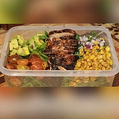 Typical grilled chicken salad with a basic dressing. Would be good with some black beans and tortilla chips.  A different dressing would give it more flavor. 5/10