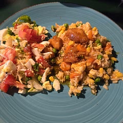 I served a spicy garlic chicken over it.  Perfect!
