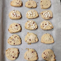 I added finely chopped cranberries and swapped almond extract for vanilla. It took a little more liquid for mine to become dough but I used Kirkland almond flour, which was very dry. About a tbs of applesauce brought it together and with a bit of sugar dusted on top, this was a slamdunk. 