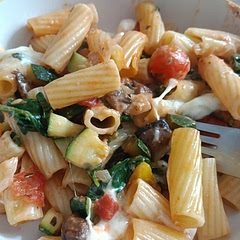 Nice! Bit more an effort than average pasta bake, and I skipped the garlic, but yummy.