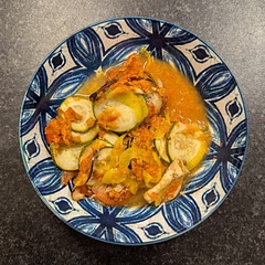 I enjoyed trying this recipe for the first time, and by following the ingredient amounts for 3 servings I found this made 4 in total (so my partner and I had leftovers for the next day).

I'm not normally a fan of courgette or eggplant, however this dish converted me on courgette! Sadly I couldn't enjoy the odd texture of the eggplant, but the tasty sauce made it palatable 😅

This is a nice twist on a classic vegetable stew - by cutting the vegetables into discs, you get a different experience than just eating chunks of vegetables. It adds a bit more excitement and flair to an otherwise 'boring' dish!

I probably won't be making this again, as the dish was a little 'flat' in my opinion, but it was tasty nonetheless 😊

Leftovers update:
This doesn't taste that nice the day after, or when reheated. Therefore I'd recommended this make for special occasions only.