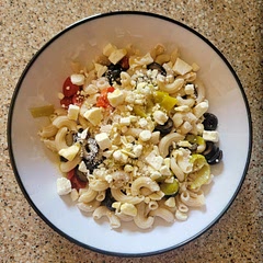 We skipped the onion and olives this round. I love this salad. 