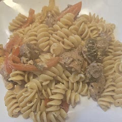 Delicious!  Next time, less pasta and maybe add some cremini mushrooms. 