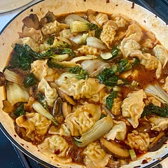 One of the best meals I ever made. Cooked the bok Choy separately and then added to avoid too much woody taste. Mixed cremini and mini shiitake mushrooms