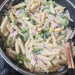 Used just normal penne! My partner said it was the best pasta dish he’s had so far as he loves bacon and broccoli pasta!