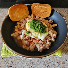 We used the Italian sausage from our CSA. My spouse really liked this! Very hearty breakfast with an udi's gf dinner roll. 