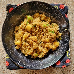 This is a good way to use the snap peas from our CSA. We used quinoa instead of a rice this time. 