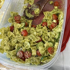 Nice change from the traditional pasta salad. I was unsure about the cucumber at first, but it gave a great crunchy texture to the dish. Added some pepperoni and salami to the leftovers for a nice protein boosted lunch.