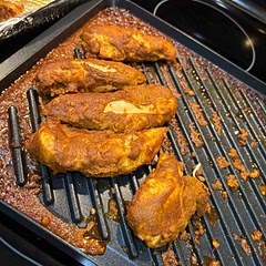 This image was after we’d eaten approximately half the chicken. It was full of flavor and spices but not too hot spicy. I would cut down on the salt…it was more than we needed but might work for other folks. Enjoyed this with naan and oven roasted seasoned cauliflower. A perfect meal!