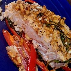 I used swordfish and it was delicious! Baked for 17 minutes and followed the recipe exactly. Served with roasted garlic and olive oil couscous and a summer salad with apples, strawberries and roasted pine nuts. 