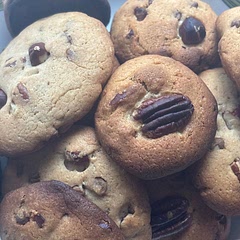 I kinda burned them but they were really good! I switched brown sugar to regular sugar and added hazelnut, don’t forget to press down the cookie before you put it in the over, because the ones I didn’t press down were really thick