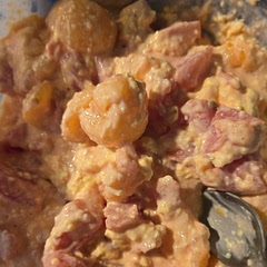 I had a watermelon and a cantaloupe left over from a campout this past weekend.  I cut it up and made the dressing from the recipe to mix it up with.  It's delicious!