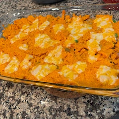 We enjoyed this as something different and healthier than the traditional shepherds pie. It was very time consuming, but it will last a few meals. I added some cheese on top and mirepoix in the meat mixture. The meat mixture was a bit runny. I would add less chicken broth next time.