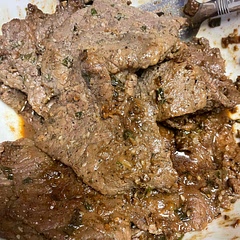 Very authentic and tasty dish! I will cut the amount of black pepper by 1/2 when I make it again.
I used thinly sliced bottom round steak and smashed kiwi and marinated about 24 hours.
I cooked meat in large ceramic skillet at highest setting.