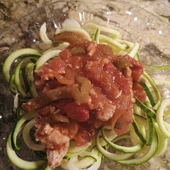 Spooned over zucchini noodles. Great way to curb your appetite when you are hungry for comfort food 