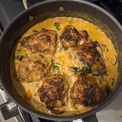 We added additional seasoning to the chicken (rosemary salt, paprika, and Italian seasoning, along with the prescribed pepper), which worked very well to ensure a flavorful end result. We did find that there wasn't enough sauce for leftovers, and there also needed to be more tomatoes and spinach overall.