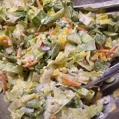 Healthy Buffalo/Chipotle (Pork Chop) Salad w/ homemade Ranch Dressing 🥗🥬🥒🧅🥕
 
About 2 weeks ago, we were in the middle of another heatwave, and salad was on the meal plan.  The funny thing was, I had to pivot about three times, determined to make it work, our way!
 
So chicken wasn't on sale, but I had everything else to use up.  I decided to make this meatless & bought tofu.  I was drooling at the prospect of Buffalo marinated tofu.  But then my partner in crime came home with Texas rubbed pork chops reduced. Definitely could not say no to those!  So we pivot again!  I also bought another Frank's sauce when I got the tofu- but I realized it wasn't the Buffalo Wing version but actually Chipotle. 🤦‍♀️ I literally had a tablespoon left of the Buffalo sauce, which we mixed with the new sauce and melted butter, and it worked just fine!
 
I also grabbed blue cheese.  This salad absolutely hit the spot & was so tasty.  The dressing you could drink!
 
This salad was worth all the mishaps...blame it on Mercury Retrograde,  I guess! 
 
Even kiddo gobbled this up. ( Without the blue cheese!) 😆