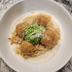 The creaminess of the ricotta balances the pesto. I used this vegan avocado basil pesto recipe (https://s.samsungfood.com/lffM1). The slight kick of the red pepper flakes and the meatballs are so good.  It's an explosion of flavors in every bite.  My wife may not eat anything else, ever!
