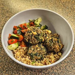 Had some fun with this recipe to use up what I had on hand. I substituted beef instead of turkey, queso fresco instead of feta, and grated garlic instead of garlic powder. I baked the meat balls at 350 for 30 min. Everything was so fresh and delicious. 