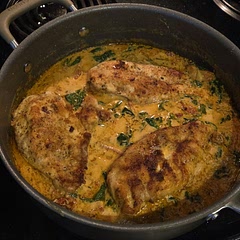 I added white wine and a little lemon juice. Cooked the chicken in some of the oil from the sundried tomato jar. Also a bit of tomato paste and spinach for color. It was awesome. So rich and delicious 