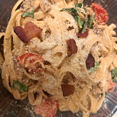 Excellent. I used fettuccine, grape tomatoes, regular paprika, and heavy cream because that's what I had on hand. I reduced the Italian seasoning to 2 Tbsp and the paprika to 1 Tbsp. Added a little garlic powder, onion powder, and cayenne pepper. Sooo good, so easy, and pretty too!